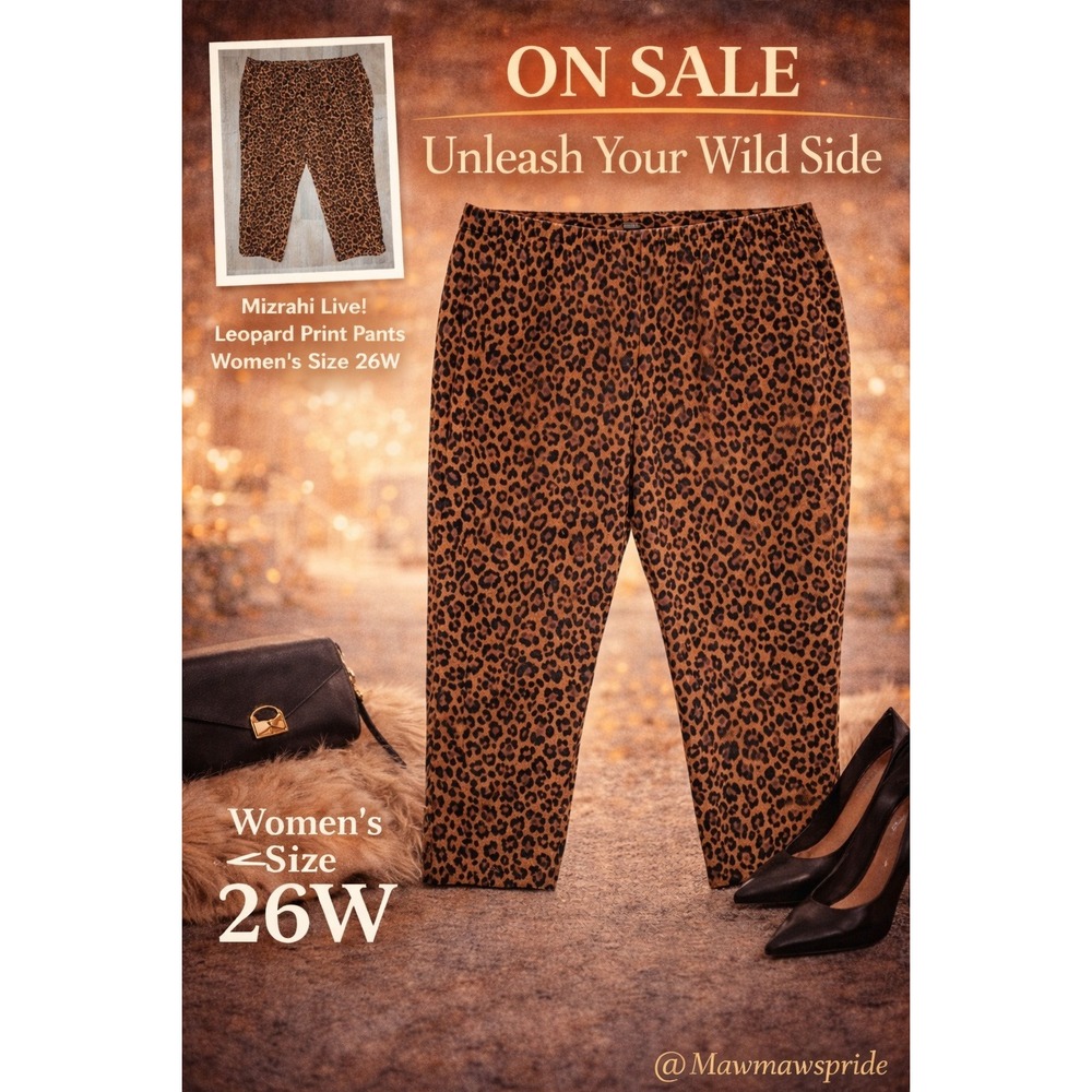 Mizrahi‎ Live! Leopard Print Pants Women's 26W Plus Size Elastic Waist  155